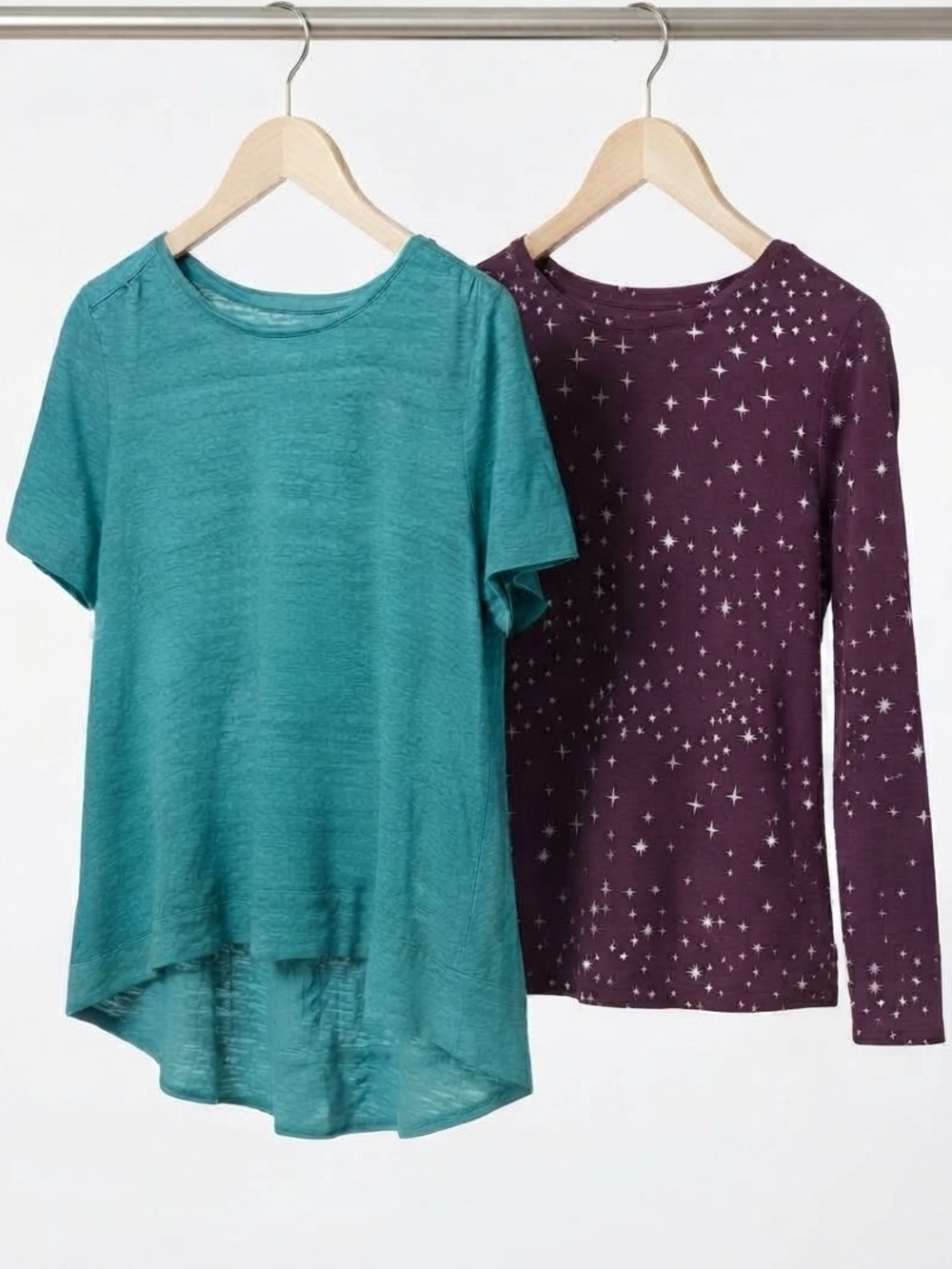 Womens tops - Chico's 2-Shirts Teal Slub Tee + Burgundy Star Print Long Sleeve